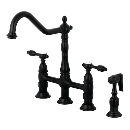 Kingston Brass KS1270TALBS Tudor Bridge Kitchen Faucet W/ Brass Sprayer, Matte Black KS1270TALBS